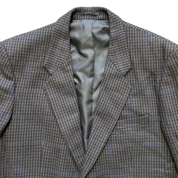 VTG KILMAINE Wool Blend Gun Club Plaid Sport Coat Jacket in Brown Navy SZ 44R - Picture 2 of 11
